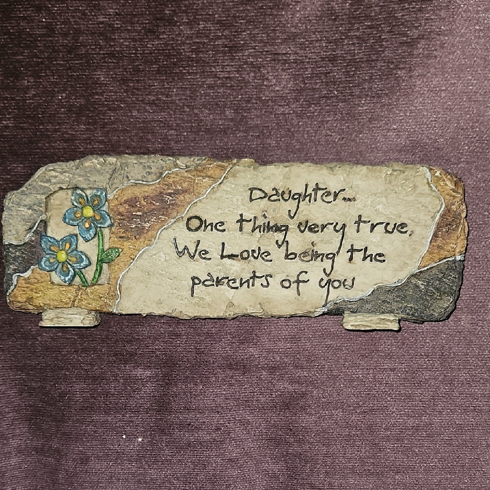 Decorative Stone Plaque with Blue Flowers